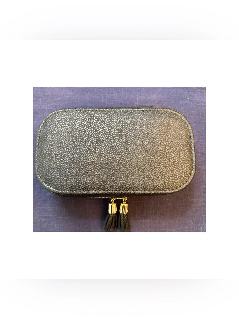 Ruby + Cash Black Pebbled Jewelry Travel Case with Gold Tassel Zippers